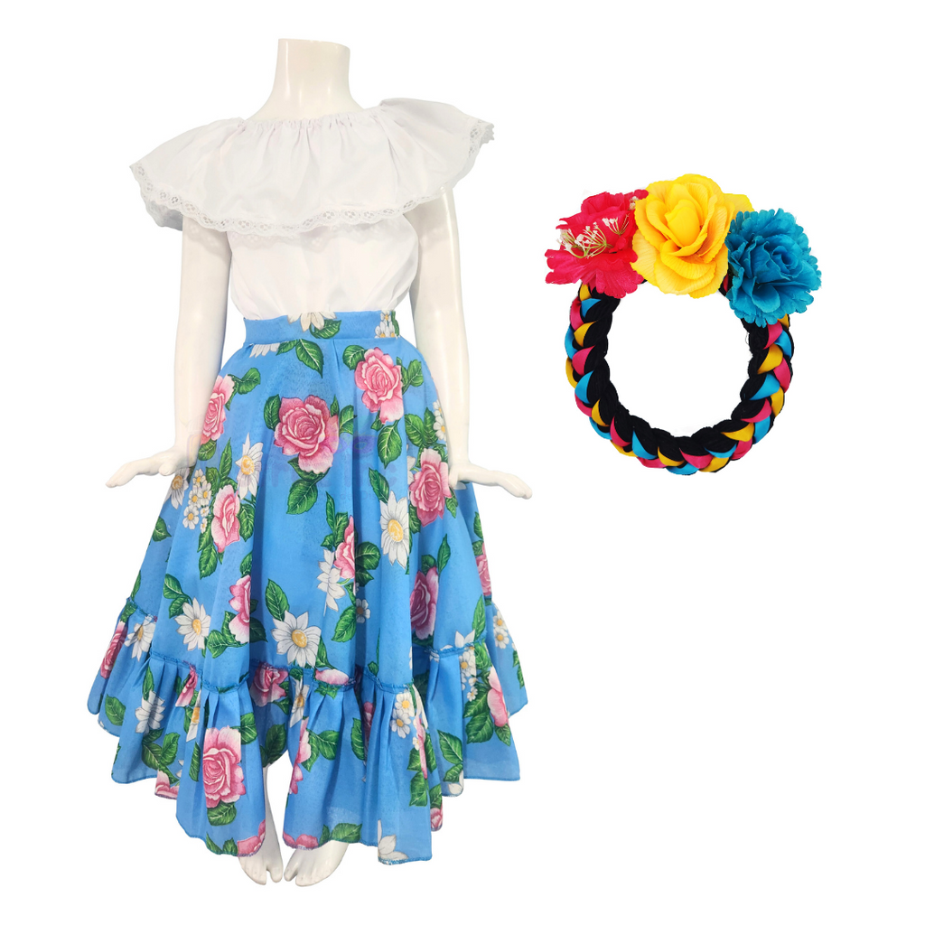 Disfraz Adelita Azul Tocado Vestido Patrio Nina Traje Mexicano Fiest DisfrazInc